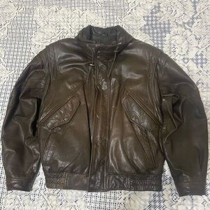 Men's Dark Brown Leather Bomber Jacket